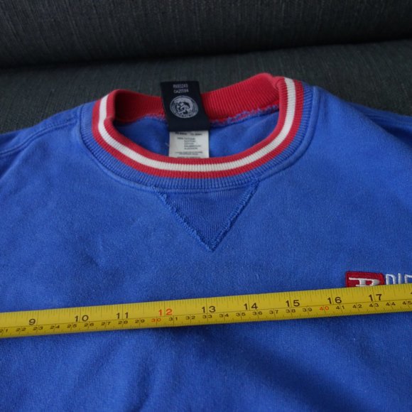 Diesel Blue Sweatshirt w/ Red & White Collar 100% Cotton Made in Greece Size S - Picture 4 of 11